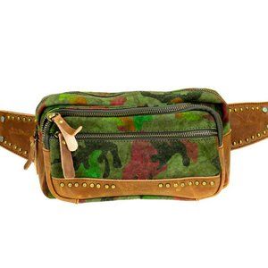 Genuine Leather Washed Canvas Waist Bag